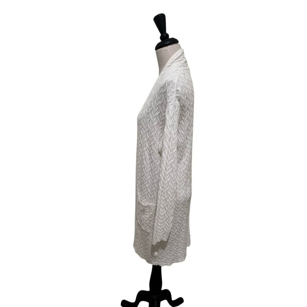 T Tahari Women's Long Open Front Cable Knit Cardigan Sweater White Small - Picture 5 of 7